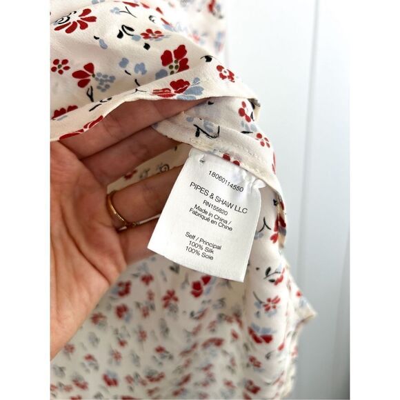 Veronica Beard Howell Floral-print Silk Ruffle‎ Top In White Blouse 4 $395 - Picture 9 of 14